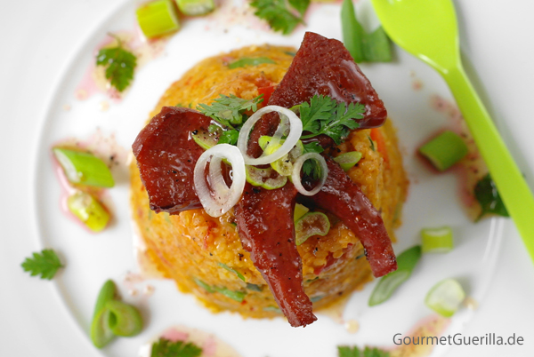  Bulgur salad with sucuk chips and pomegranate dressing | GourmetGuerilla.com 